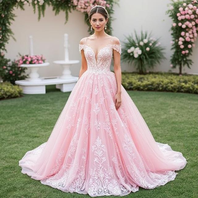 pink colour wedding gown