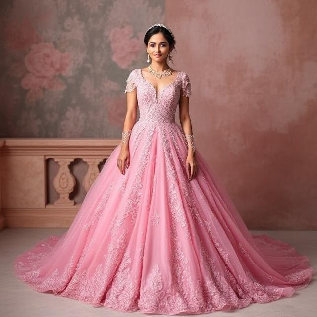 pink colour wedding gown